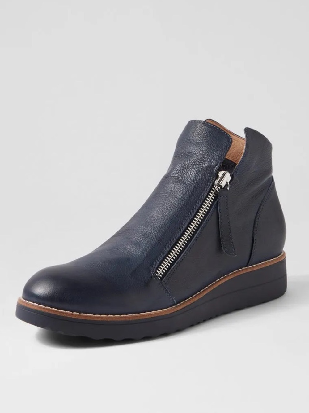 Django and Juliette Ohmy Zipper Leather Ankle boots Shoes Womens size 36 6 Navy